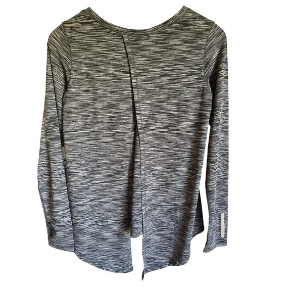 New! ZYIA Spacedye Gray Charcoal Long Sleeve Split Back T-Shirt - Picture 3 of 7